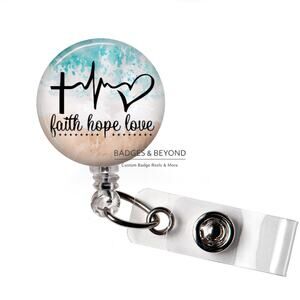 ✝️💖 Faith Hope Love Badge Reel | Christian Retractable ID Name Tag Holder